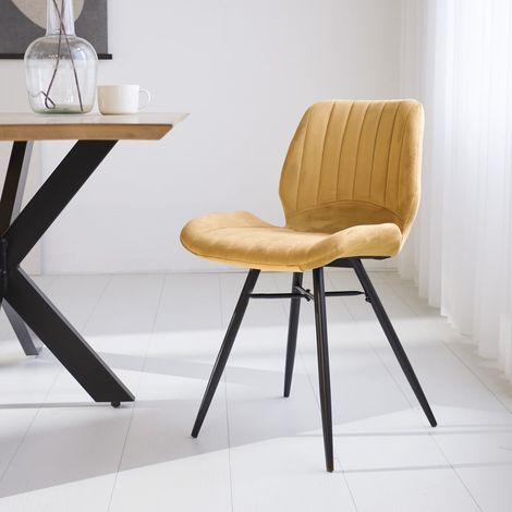 Beau Chaise de Salle à Manger Jaune Velours - Sans Accoudoirs (1/5)