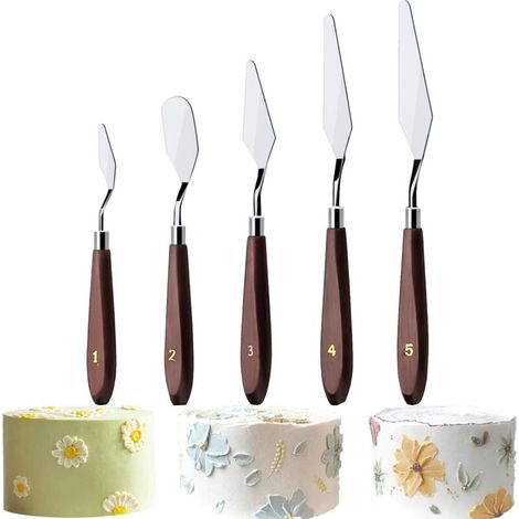 Juego de 5 espátulas para crema para repostería: cuchillos angulares para decorar pasteles, precisos, flexibles y versátiles - Crezuo