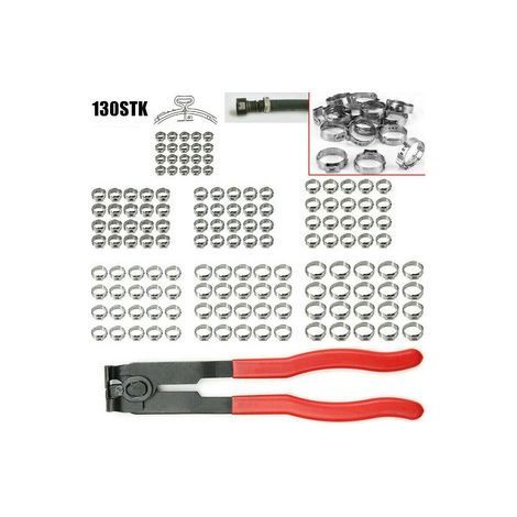130 colliers de serrage inox et pince à oreilles – Kit d’attaches universelles pour tuyaux – Outil pour cardan et gaine