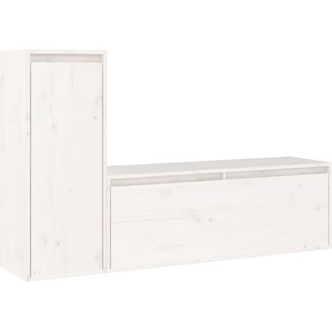 Mueble TV multimedia Estante TV Aparador TV Comedor Salón Dormitorio 2 piezas Madera maciza de pino blanco 020028583
