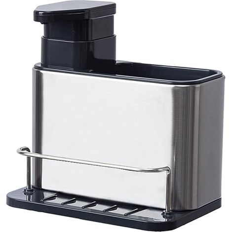 Distributeur savon inox avec porte éponge, organisateur évier cuisine (1/5)