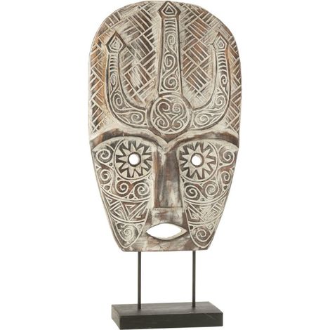 Statue Masque Primitif sur Pied "Zihao" 80cm Naturel (1/2)
