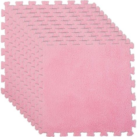 Tapis de sol puzzle en mousse pelucheuse pour enfants - tapis carré épais avec joint de séparation et bordure emboîtable, tapis d'escalade doux (1/5)