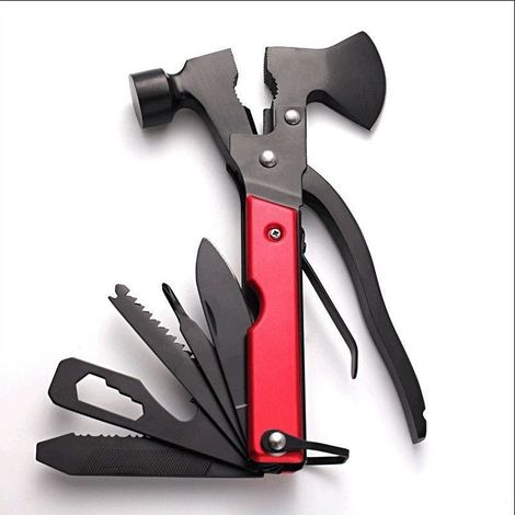 MINKUROW Multitool Camping Zubehör Überlebensausrüstung und Ausrüstung Mini Multitool Axt Hammer (rot) (1/5)