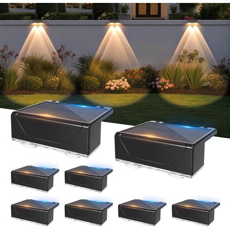 Lampes solaires pour l'extérieur, 4 lampes solaires pour jardin extérieur, appliques murales solaires à 3 modes pour l'extérieur, éclairage solaire pour mur, marches, clôture, porche, terrasse (1/5)