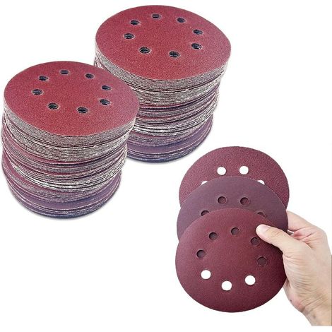 80 disques de ponçage professionnels de 125 mm avec 8 trous, pour ponceuses orbitales aléatoires, pour le polissage et l'élimination de la rouille, grains 40/60/80/100/120/180/240/320 (1/5)