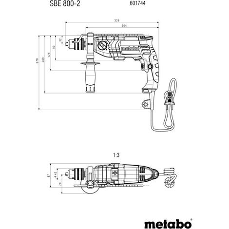 Perceuse à percussion 800W – Vitesse variable 0-3200/min – Ø perçage béton 18mm – Débrayage de sécurité Metabo S-automatic — vue 4