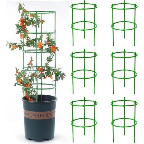 Lot de 6 Tuteurs pour Plantes, Piquets Verts Ronds Support pour Plantes Support Plante, Aidez Vos Plantes à Pousser - Anneau de Support de Plante Pieux à Hortensias,Pivoines,Plantes Vivaces (1/5)