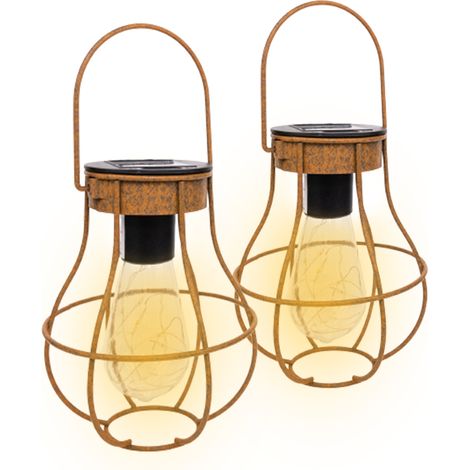 MaxxGarden Linterna Solar Exterior - 2 Piezas - LED - Farolillos Solares Colgantes Jardín - IP44 Impermeable Luces De Jardín Solar - Farol Solar Lámpara Vidrio para Terraza,Césped, etc. - 12x15 cm (1/5)