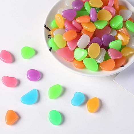 Lot de 50 galets phosphorescents, résine, 2-3 cm, mélange de couleurs, pour jardin, allée, aquarium