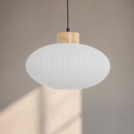 [GEBRAUCHT] B-Ware Hängeleuchte Pendelleuchte Harmony Glas Holz Weiß Eiche Wohnzimmer 25 Cm