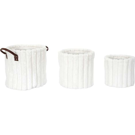 Lot de 3 Paniers de Rangement "Effet Fourrure" 30cm Blanc