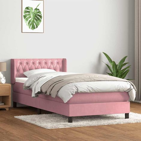 Sommier à lattes de lit avec matelas rose 90x210 cm velours (1/5)
