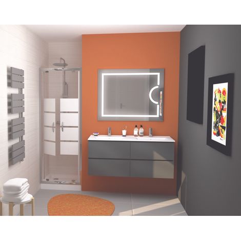 ONDEE ZEN - Meuble de salle de bain à suspendre MAX - L120cm - Anthracite - Brillant - Livré monté