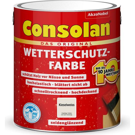 Consolan Wetterschutzfarbe, Deckender Holzschutz für Außen, Kieselweiß, 2,5L