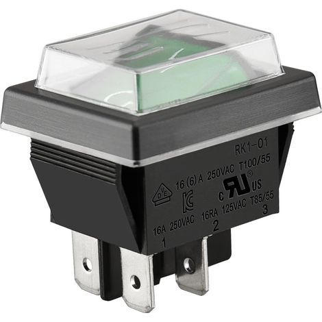 Interrupteur à bascule ON-OFF DPST 4 bornes lumière verte 16A 250VAC avec couvercle étanche (1/5)