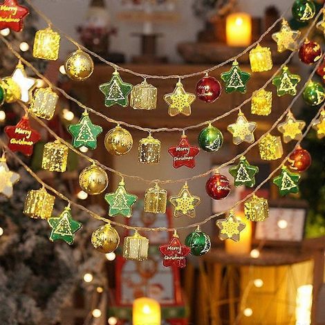 Guirlande lumineuse féérique de Noël, décorations suspendues blanc chaud avec Père Noël, couronne, sapin, bonhomme de neige et chaussettes, fonctionne sur piles pour l'intérieur. (1/5)
