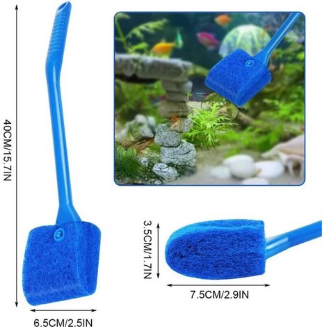 Set di 2 spazzole per la pulizia dell'acquario, raschietti per alghe con manico da 40 cm, raschietti riutilizzabili per acquario, per la pulizia di vetri e finestre in casa, acquari e vasche per pesci (1/4)