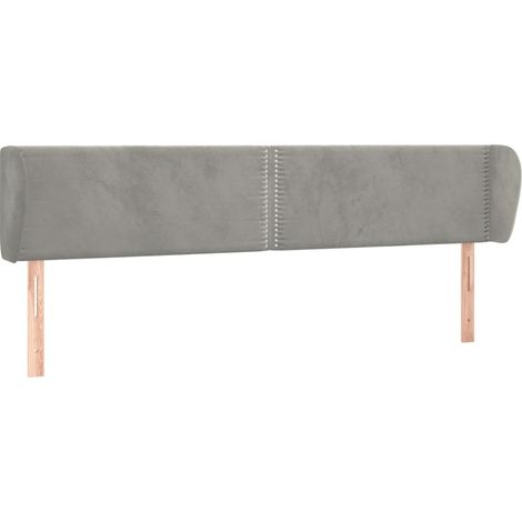 Testiera complemento letto mobile camera da letto con bordo laterale 203 x 23 x 78/88 cm tessuto velluto grigio chiaro TDL0205152