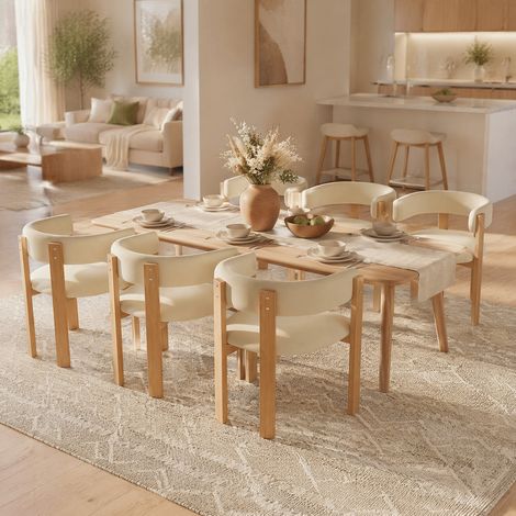Set di 6 sedie da pranzo ergonomiche 44x54,5 cm beige flanella effetto legno - CHICFURN (1/5)