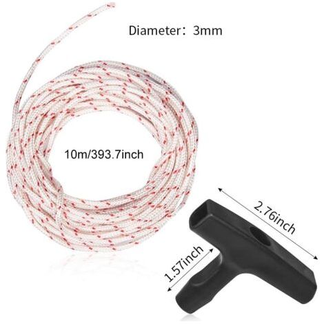 Corde di avviamento, 10 m 3,0 mm, con maniglia 3 pezzi per parti di tosaerba, motosega, decespugliatore, tagliaerba (1/4)