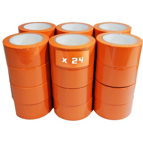 Tecplast – Lot de 24 rubans adhésifs PVC orange 50 mm x 33 m – Forte adhésion pour surfaces rugueuses – Résistance accrue pour BTP