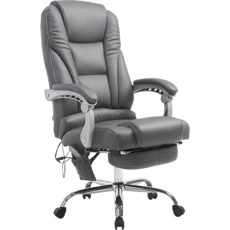 Sillón de oficina con función de masaje, respaldo reclinable, PVC gris 100002584 (1/5)