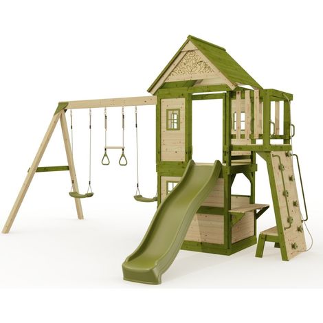 Rebo Wildwood Hideaway Tower Playhouse with Triple Swing, Climbing Wall and Wave Slide (1/5)