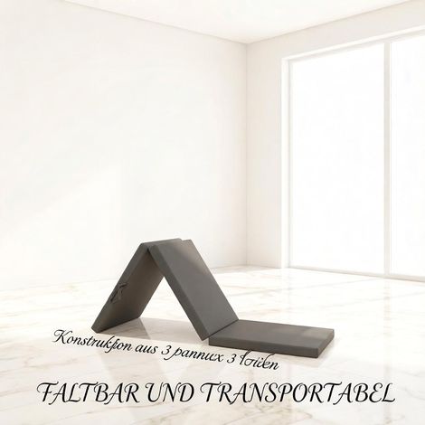 Tapis de gym pliable 3 pièces gris 180 x 60 x 5 cm, matelas de yoga et Pilates avec poignées et revêtement synthétique (1/5)