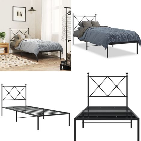 Cadre de lit métal sans matelas avec tête de lit noir 80x200 cm - Cadre De Lit - Lit Double - Lit Metal - Lit Moderne - Literie - Home & Living (1/5)