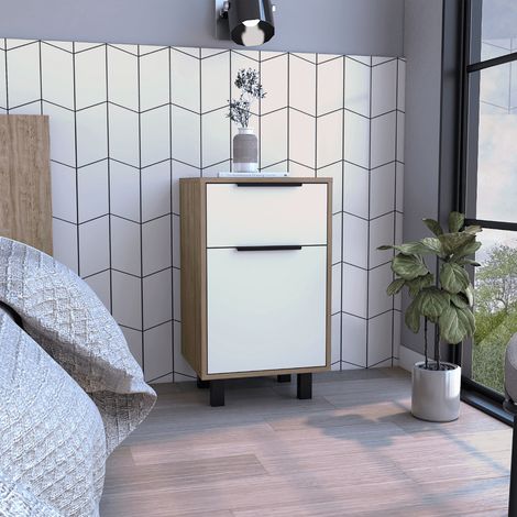 Table de chevet Kaia Z, avec un tiroir 41.2CM L X 36.3CM P X 70CM L X 70CM H Miel / Blanc