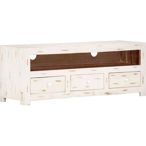 TV Cabinet Solid Wood Acacia 110x30x40 cm White vidaXL