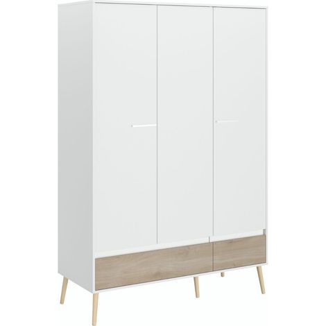 Armoire 3 portes blanche et 1 tiroir avec façade finition aspect bois - BORGALL (1/5)