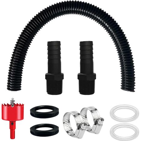 Kit de raccordement pour Baril de Pluie 1", Jeu de connecteurs pour Baril de Pluie, raccord pour Baril de Pluie 25 mm, avec ouvre-Trou, pour réservoirs d'eau, citernes, 1"/25 mm (1/5)