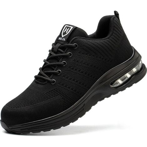 Men's and Women's Lightweight Safety Shoes, Breathable and Comfortable Work Shoes with Steel Toe Cap, Black, Size 41 (1/4)