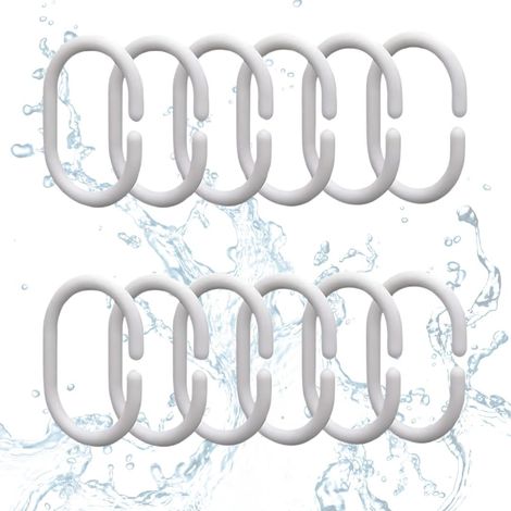 Lot de 30 Anneaux de rideau, Crochet en C, Plastique blanc, Glisse fluide, Salle de bain