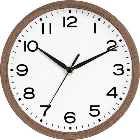 Horloge murale 8 pouces silencieuse sans tic-tac, moderne, à piles, pour bureau (aspect noyer) (1/5)