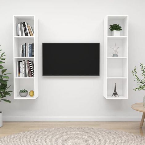 vidaXL Mobile TV a Parete 2 pz Bianco in Truciolato (1/5)