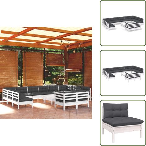 Cuscini da giardino - vidaXL Set Divani da Giardino 13 pz con Cuscini Bianchi Legno di Pino - Divano angolare