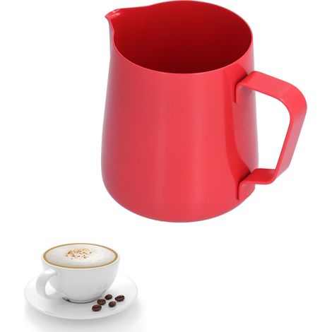 Mug à latte art en acier inoxydable revêtu de téflon de 400 ml, pichet à latte art, cafetière à latte art, ustensile à café, rouge (1/5)