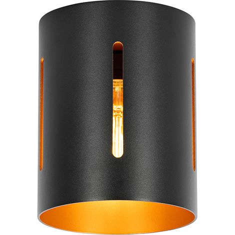 QAZQA yana - Spot plafond, plafonnier - 1 lumière - Ø 13 cm - Noir et Or - Design - éclairage intérieur - Salon I Chambre I Cuisine I Salle à manger