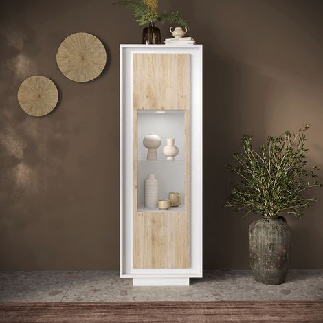 Vitrine moderne laqué blanc mat/chêne cadiz Rosine (1/4)