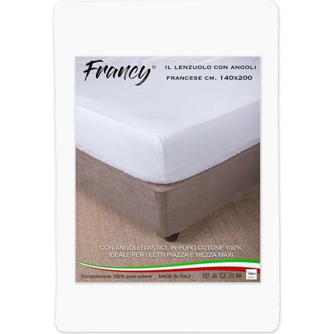 LENZUOLO FRANCY CON ANGOLI FRANCESE BIANCO 1 PIAZZA E MEZZA GRANDE MAXI