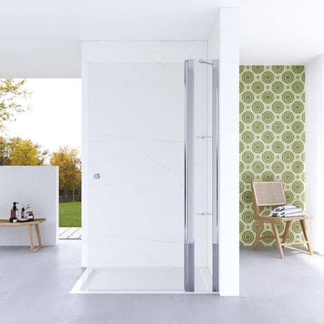 Walk in Dusche 105x187cm Duschabtrennung Duschwand Glas Duschtür mit Festteil und Eckregalen Drehtür Schwingtür 5mm starkes Sicherheitsglas inkl. Stabilisierungsstange (1/5)