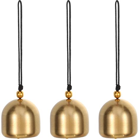 Small Set of Hanging Bells, 3 Pieces Chinese Feng Shui Lucky Charm Wind Chime for Door Window Home Garden Decoration Pendant, Golden-Black (1/5)