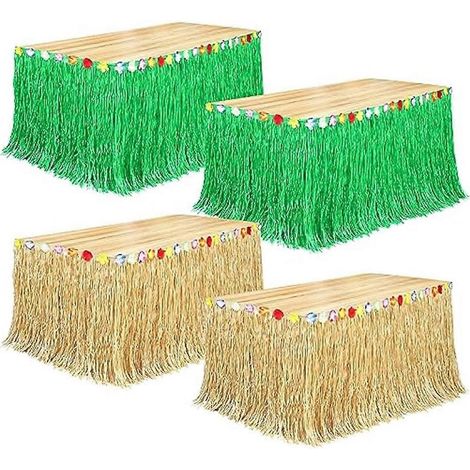 Lot de 4 jupes de table en herbe Luau, 2,74 m x 75 cm, style hawaïen. (1/5)