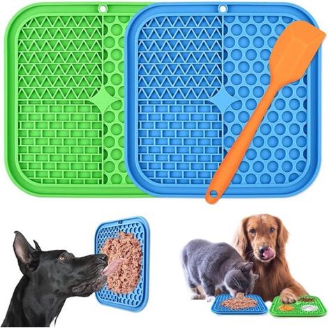 Alfombrilla para lamer perros,2 piezas,Alfombrilla para lamer perros con ventosa,Juguetes para perros,Azul y verde con espátulas de silicona (1/5)