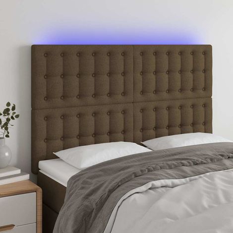 vidaXL Cabecero con luces LED tela marrón oscuro 144x5x118/128 cm (1/5)