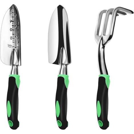 Set di attrezzi da giardino, confezione da 3, kit da giardinaggio in alluminio resistente, include cazzuola manuale, cazzuola per trapianto e rastrello manuale per coltivatore