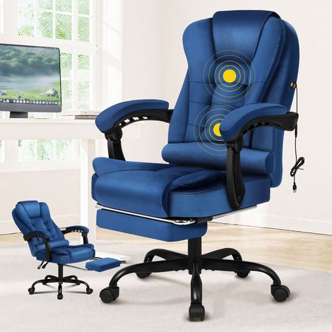 ELFORDSON Massage Office Chair with Footrest Gaming Chair High Back, Velvet Blue